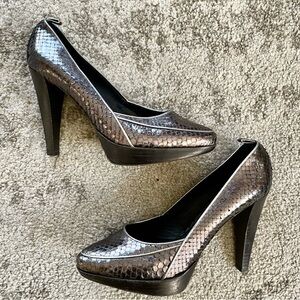 Proenza Schouler Black and Silver Snakeskin Heels